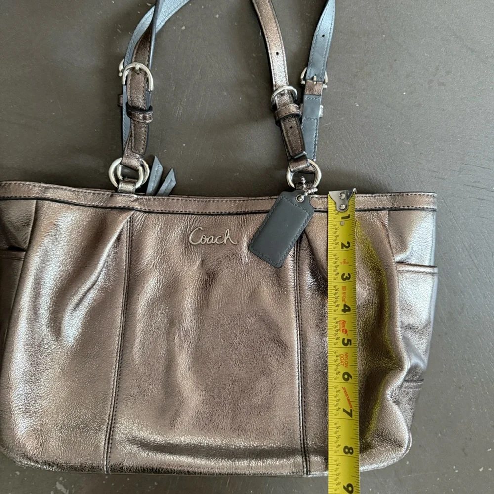 COACH Gallery East West Tote Metallic Leather Shoulder Bag Shimmering Bronze